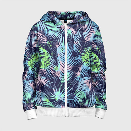 Детская толстовка на молнии Разноцветные Листья Пальм / 3D-Белый – фото 1