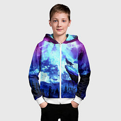 Толстовка на молнии детская Волк, луна, скала, цвет: 3D-белый — фото 2