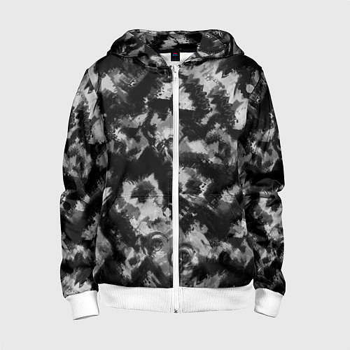 Детская толстовка на молнии Черно-белый абстрактный камуфляж / 3D-Белый – фото 1