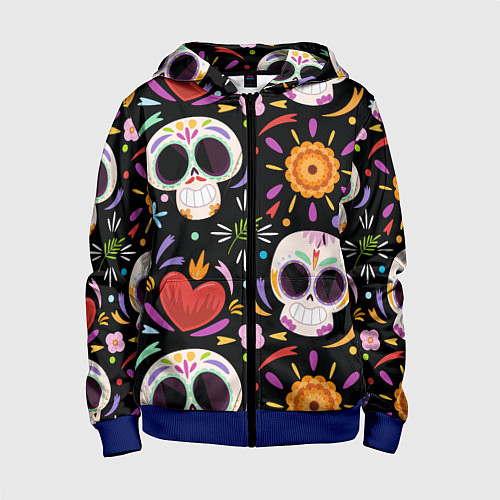 Детская толстовка на молнии Веселые черепа в цветах / 3D-Синий – фото 1