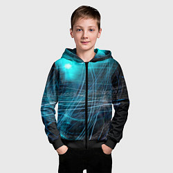 Толстовка на молнии детская Неоновые волны и линии - Голубой, цвет: 3D-черный — фото 2