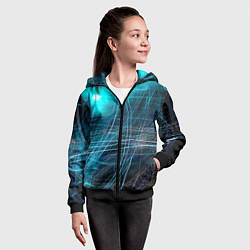 Толстовка на молнии детская Неоновые волны и линии - Голубой, цвет: 3D-черный — фото 2