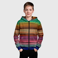 Толстовка на молнии детская Multicolored thin stripes Разноцветные полосы, цвет: 3D-синий — фото 2