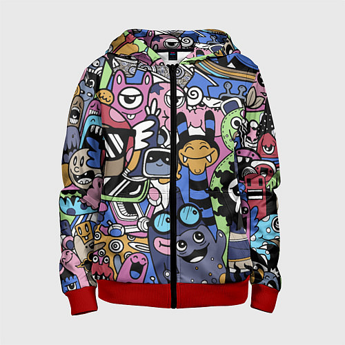 Детская толстовка на молнии Милые и веселые монстры / 3D-Красный – фото 1