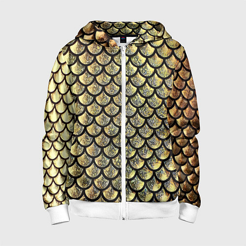 Детская толстовка на молнии Чешуя золотая / 3D-Белый – фото 1