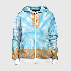 Толстовка на молнии детская Славянская тай-дай рубаха, цвет: 3D-белый