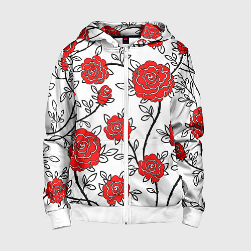 Детская толстовка на молнии BEAUTIFUL RED ROSES / 3D-Белый – фото 1