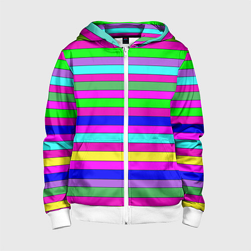 Детская толстовка на молнии Multicolored neon bright stripes / 3D-Белый – фото 1