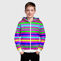 Толстовка на молнии детская Multicolored neon bright stripes, цвет: 3D-белый — фото 2