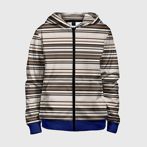Детская толстовка на молнии Горизонтальные коричневые бежевые черные полосы / 3D-Синий – фото 1