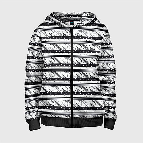 Детская толстовка на молнии Черные и белые полосы и звезды / 3D-Черный – фото 1