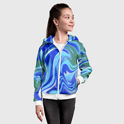 Толстовка на молнии детская Тай-дай с синим, зелёным и белым цветом, цвет: 3D-белый — фото 2