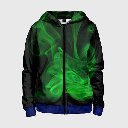 Детская толстовка на молнии Зелёный абстрактный дым / 3D-Синий – фото 1