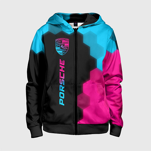 Детская толстовка на молнии Porsche - neon gradient: по-вертикали / 3D-Черный – фото 1