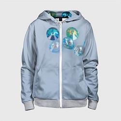 Толстовка на молнии детская Драгоценные блестящие камни на сером фоне, цвет: 3D-меланж