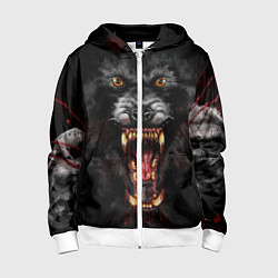 Детская толстовка на молнии Злой волк с открытой пастью