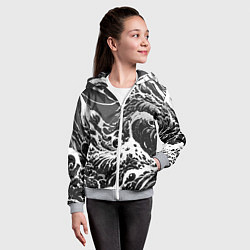 Толстовка на молнии детская Черно-белые волны, цвет: 3D-меланж — фото 2