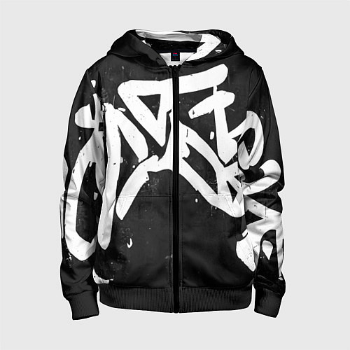 Детская толстовка на молнии Иероглифы в стиле граффити / 3D-Черный – фото 1