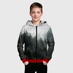 Толстовка на молнии детская Туманный хвойный лес, цвет: 3D-красный — фото 2