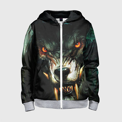 Детская толстовка на молнии Злой волк с длинными клыками / 3D-Меланж – фото 1