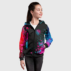 Толстовка на молнии детская Leeds United - neon gradient: символ и надпись вер, цвет: 3D-черный — фото 2