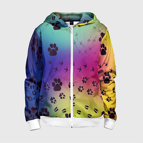 Детская толстовка на молнии Следы кошек и птиц / 3D-Белый – фото 1