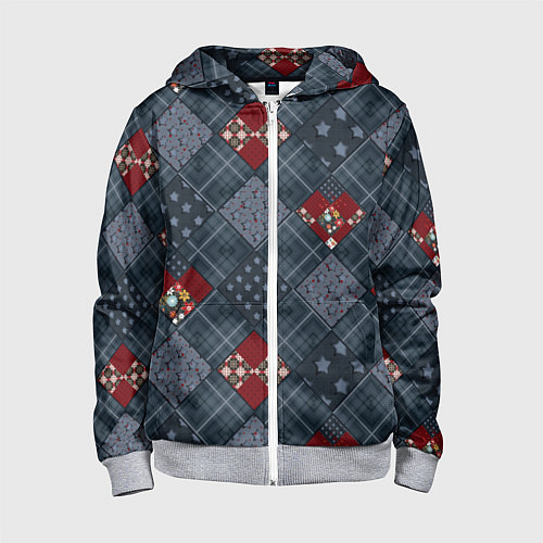 Детская толстовка на молнии Red and blue denim patchwork / 3D-Меланж – фото 1