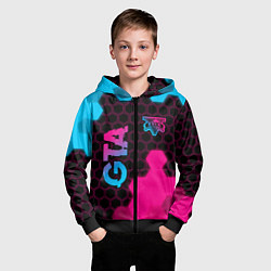 Толстовка на молнии детская GTA - neon gradient: надпись, символ, цвет: 3D-черный — фото 2