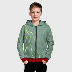 Толстовка на молнии детская Абстрактные зеленые линии на фоне цвета хаки, цвет: 3D-красный — фото 2