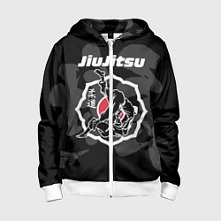 Толстовка на молнии детская Jiu-jitsu throw logo, цвет: 3D-белый