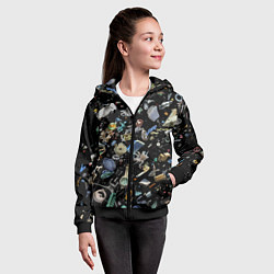 Толстовка на молнии детская Пластиковый мусор - всякая всячина!, цвет: 3D-черный — фото 2