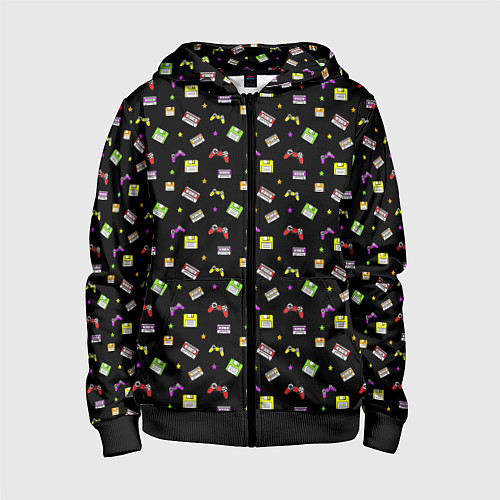Детская толстовка на молнии 90s pattern on black / 3D-Черный – фото 1