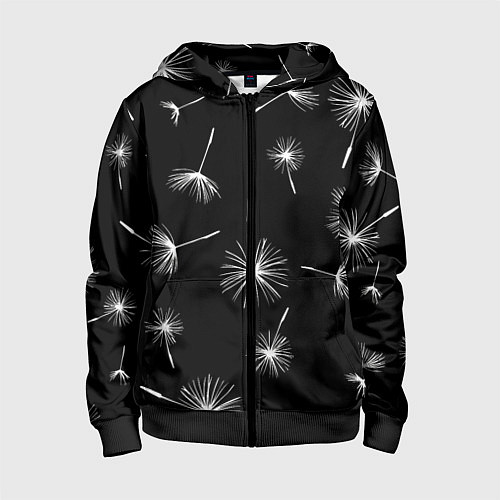 Детская толстовка на молнии Семена одуванчика на чёрном фоне / 3D-Черный – фото 1