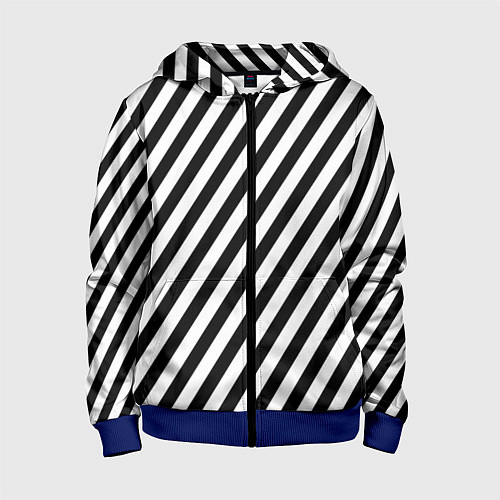 Детская толстовка на молнии Черно-белые полоски / 3D-Синий – фото 1