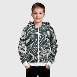Толстовка на молнии детская Японская тату текстура, цвет: 3D-белый — фото 2
