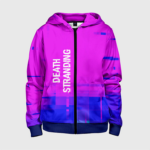 Детская толстовка на молнии Death Stranding glitch text effect: по-вертикали / 3D-Синий – фото 1