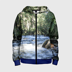 Толстовка на молнии детская Течёт река в лесу, цвет: 3D-синий
