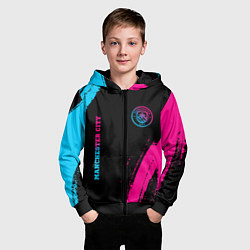 Толстовка на молнии детская Manchester City - neon gradient: надпись, символ, цвет: 3D-черный — фото 2