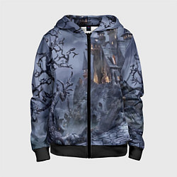 Толстовка на молнии детская Старый заброшенный замок - Halloween, цвет: 3D-черный