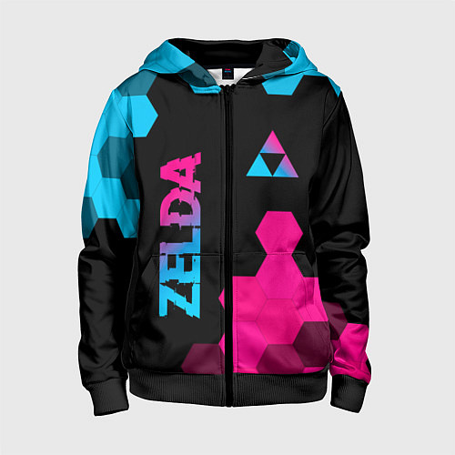 Детская толстовка на молнии Zelda - neon gradient: надпись, символ / 3D-Черный – фото 1