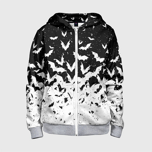 Детская толстовка на молнии Black and white bat pattern / 3D-Меланж – фото 1