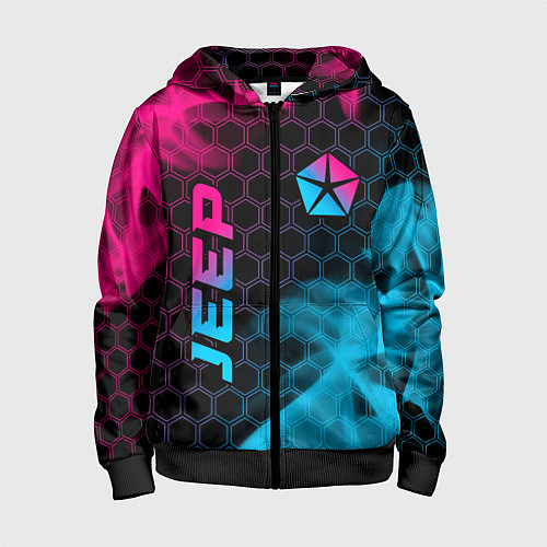 Детская толстовка на молнии Jeep - neon gradient: надпись, символ / 3D-Черный – фото 1