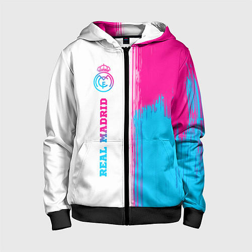 Детская толстовка на молнии Real Madrid neon gradient style: по-вертикали / 3D-Черный – фото 1