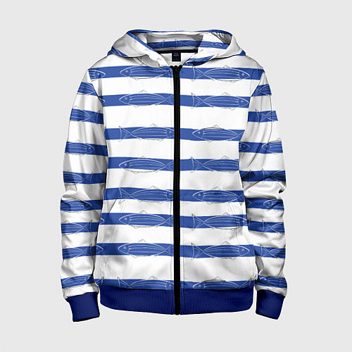 Детская толстовка на молнии Рыбы в полоску / 3D-Синий – фото 1