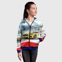 Толстовка на молнии детская Mercedes AMG V8 Biturbo на трассе, цвет: 3D-синий — фото 2