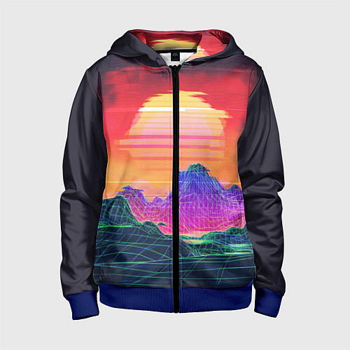 Детская толстовка на молнии Синтвейв неоновые горы на закате / 3D-Синий – фото 1