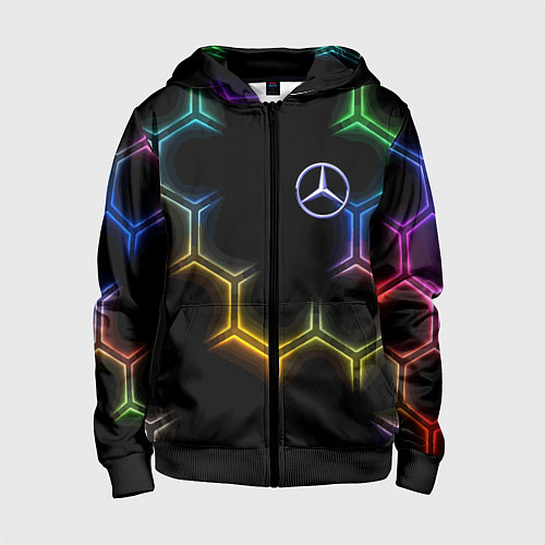 Детская толстовка на молнии Mercedes - neon pattern / 3D-Черный – фото 1