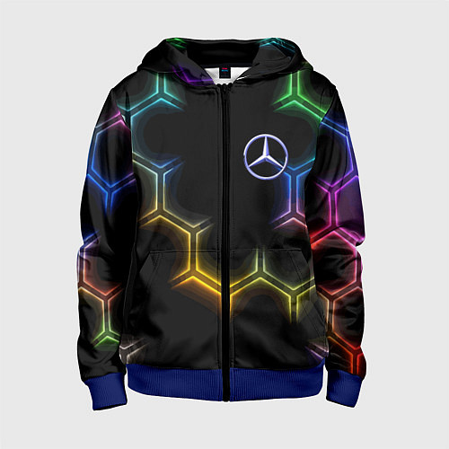 Детская толстовка на молнии Mercedes - neon pattern / 3D-Синий – фото 1
