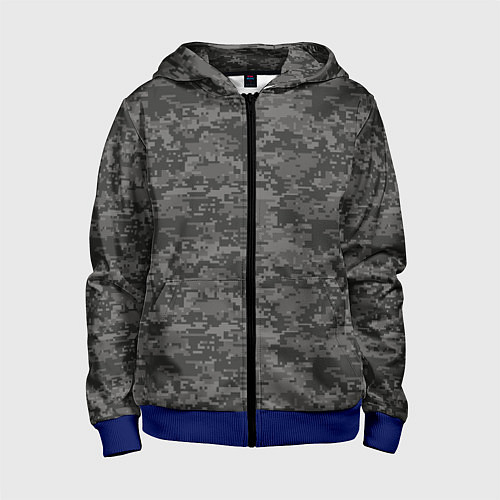 Детская толстовка на молнии Камуфляж AOR-2 серый пиксель / 3D-Синий – фото 1