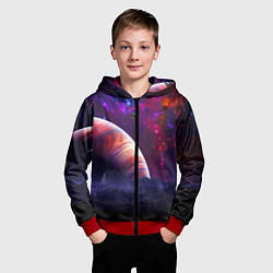 Толстовка на молнии детская Бесконечное космическое пространство - Планета, цвет: 3D-красный — фото 2